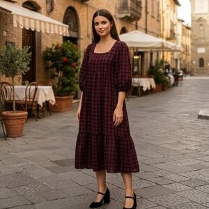 New Look Petite Plaid Puff Sleeve Seersucker Dress